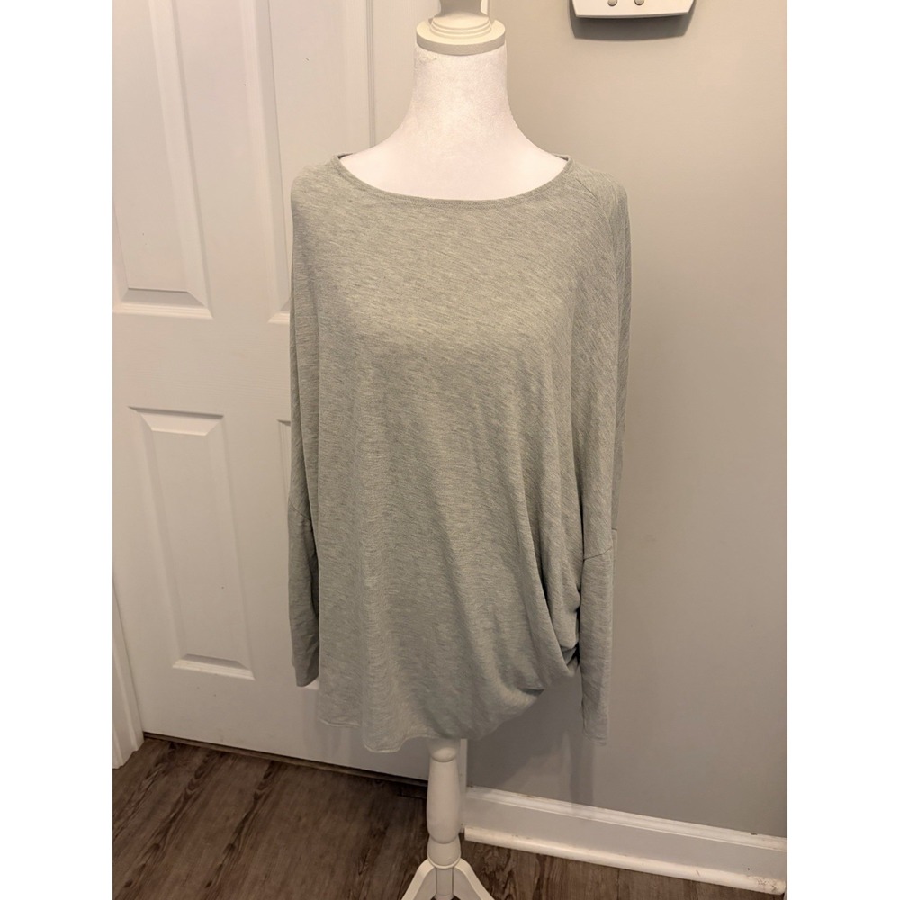 Jodifl Gray Relaxed Dolman Sleeve Top Wide Neck Slouchy Knit Blouse L Boho EUC